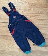 80s Vintage Denim Overalls McKids Sears With Embroidered Truck, Up To 24M Baby