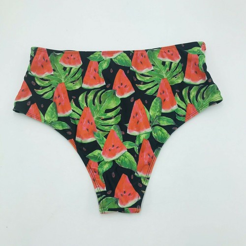 Shein Women's 1XL Bikini Bottom Watermelon Monstera Black Green Red Strappy C26 - Picture 5 of 5