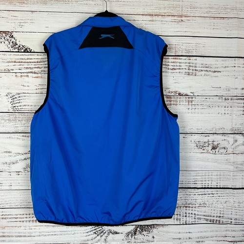 Men's EUC Slazenger Golf Outdoor Full Zip Nylon Vest Blue Black Pockets Size L - Picture 2 of 8