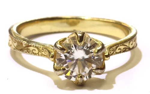 Anello di fidanzamento argento sterling 925 tondo placcato oro giallo zirconi zirconi - Foto 2 di 9