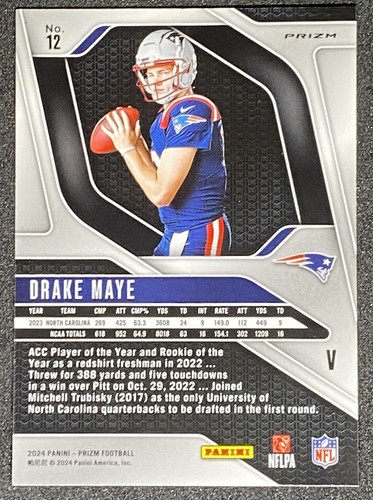 DRAKE MAYE 2024 PANINI PRIZM ROOKIE SILVER PRIZM PATRIOTS RC Q2756 - Bild 2 von 2