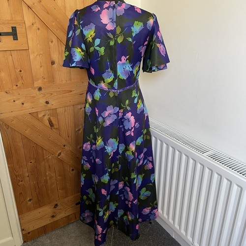 Vintage Long 70s Dress Empire Line Floral Flutter Sleeve Sz 10-12 Wedding Event - Picture 2 of 16