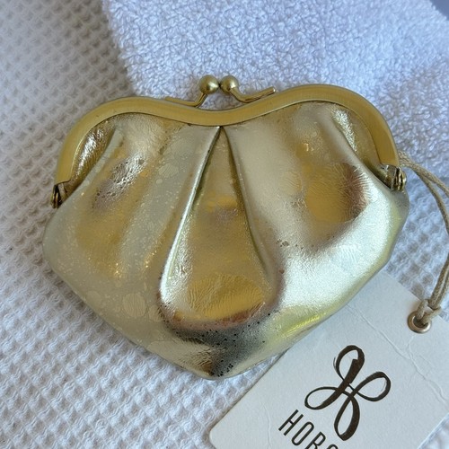 New HOBO International Gold Heart Kisslock Wallet Key Fob Clip Gilded Marble - Picture 2 of 13