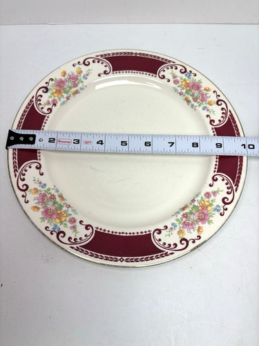 Plato de cena de cerámica rosa majestuoso Homer Laughlin D50N6 Borgoña Bretaña 1944 - Imagen 8 de 8
