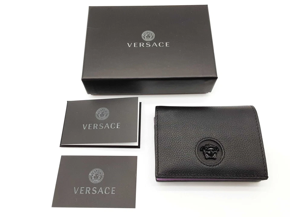 Cartera plegable Versace Dpdi058 de cuero negro lila púrpura Do0925lxzde Foto 2 de 4