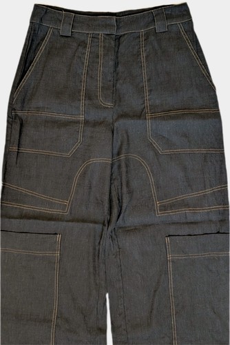 Kultige Gaia Wynn schwarze Cargohose aus Leinenmischung mit weitem Bein, Medium - Bild 4 von 10
