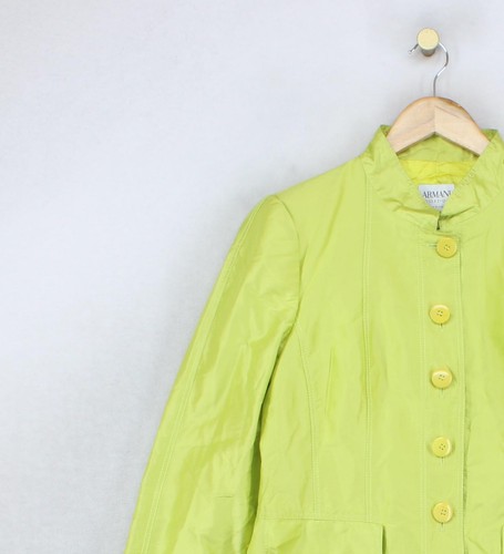 Armani Silk Blazer Jacket Womens Size 46 Green Lightweight Bright Buttoned - Picture 6 of 14