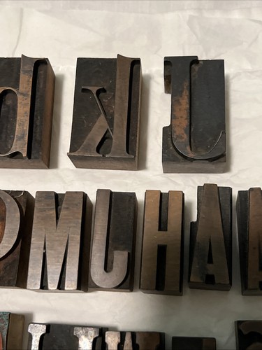 Letterpress Printer Wooden Block Lot 27 Printing Press Stamps Letters Numbers - Picture 2 of 12