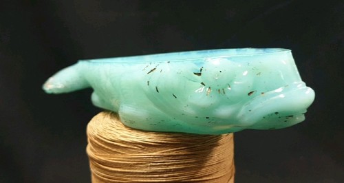 OPALINE DE FOIRE PARTIE BASSE BONBONNIÈRE POISSON BLEU , V.S ?? ANCIENNE - Picture 3 of 8
