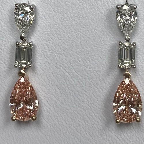 3.50 CT Pear Lab Grown Fancy Vivid Pink Diamond Dangle Earrings 14k Gold - Picture 12 of 19