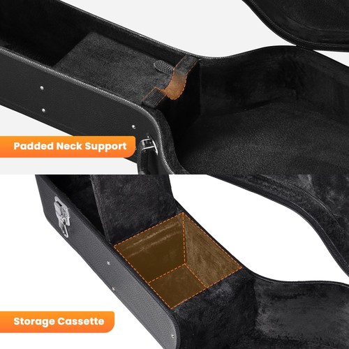 Estuche rígido acústico para guitarra 43' estuche de transporte madera PU cuero negro - Imagen 5 de 10