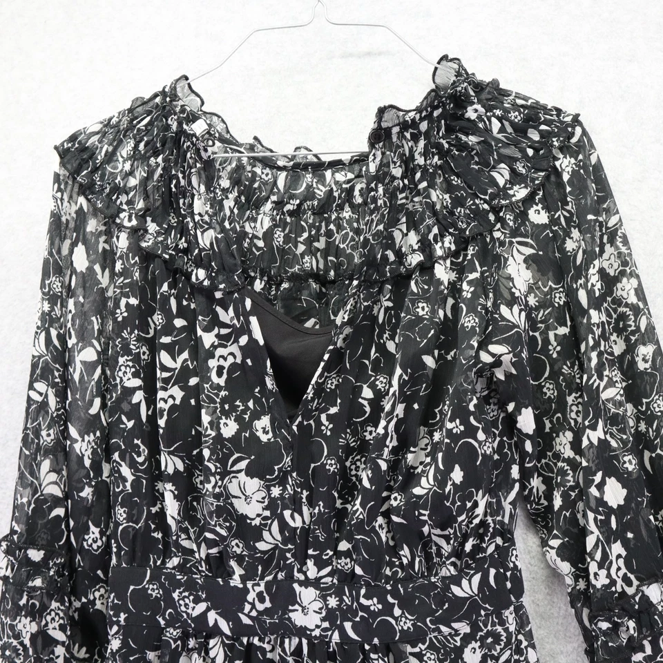 Vestido Topshop Mujer 6 Fiesta Transparente Volantes Forrado Negro Floral Manga Larga Foto 3 de 4