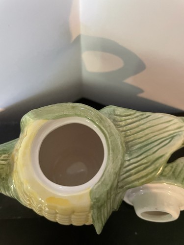 Kleine Vintage Keramik Mais Teekanne und Milchkännchen gelb grün Rarität Tea Party Wow - Bild 8 von 18