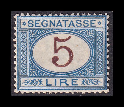 ITALY 1903 - TAX MARKER L. 5 EXCELLENT CENTERING MH - CERTIFIED €1,280 (3)