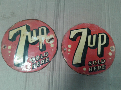 PORCELIAN 7UP ENAMEL SIGN SIZE 6X6 INCHES LOT OF 2