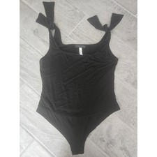 FINAL TOUCH Black Sleeveless Tie Shoulder Bodysuit Made in USA Med/Large Modal