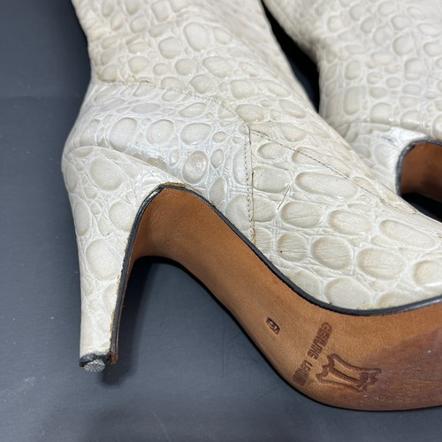 Botas altas vintage de tacón alto de cuero genuino blanco roto Siamanto años 70 80 talla 5 - Imagen 10 de 14