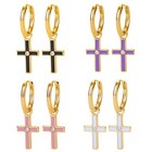 4 Pairs Men Women Stainless Steel Cz Cross Dangle Drop Hoop Huggie Earrings