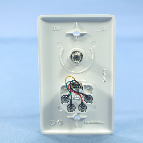 Hubbell NS747W White 1-Gang Telephone Jack 1 F-Connector Nylon Wallplate Cover - Photo 3/5