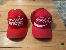 2x Vintage Coca Cola Trucker Hat Enjoy Coke Mesh Snapback Red Cap + Cancun Hat