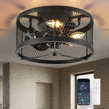 Ceiling Fan with Light Farmhouse: 13" Outdoor Fandelier with Lights Flush Mou...