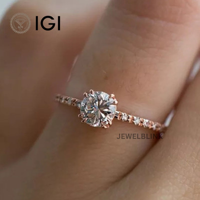 1 Carat Round Cut CVD Lab Grown Diamond Solitaire With Accent 14K Rose Gold Ring