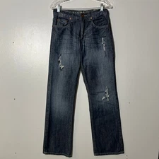 FLYPAPER Premium Denim Bootcut Distressed Blue Embroidered Pockets Men’s 29x32