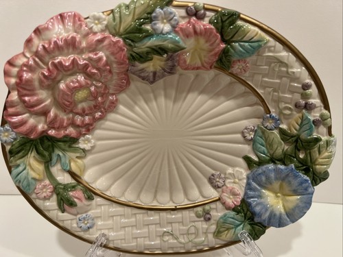 "Plato de canapé Fitz and Floyd Les Fleurs flor rosa 10"" X 8""" - Imagen 2 de 12