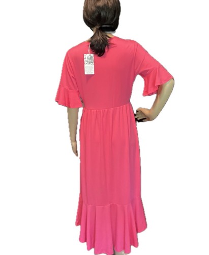 WOMENS DRESS BELL SLEEVE MIDI WITH POCKETS HOT PINK MEETRENDI MEDIUM - Picture 8 of 11