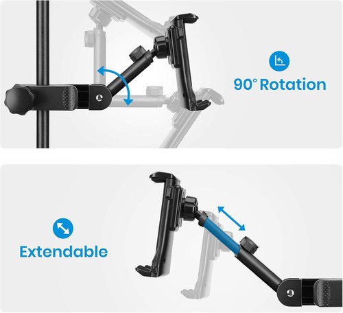 Moukey Tablet Holder for Microphone Stand, Adjustable Mic Music Stand Black - 第 8/8 張圖片