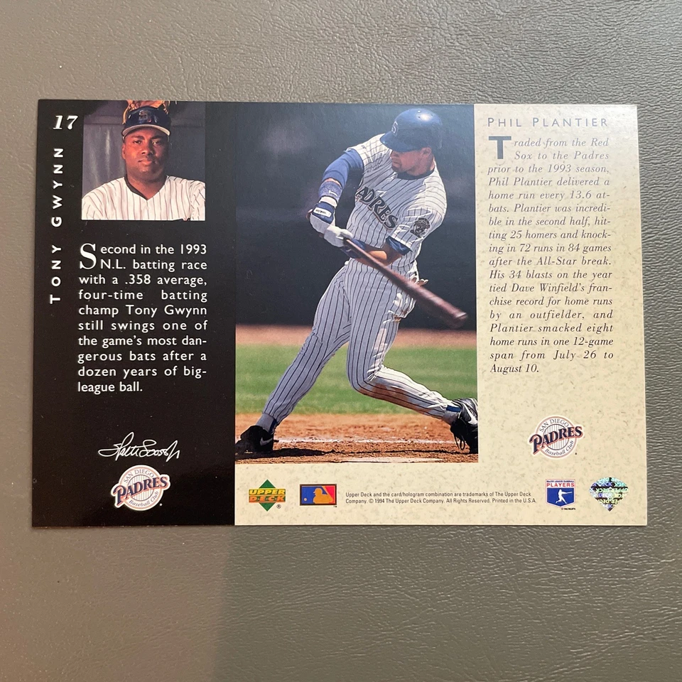 1994 Upper Deck GOLD Tony Gwynn + Phil Plantier #17 All-Star Jumbos Padres - Image 2 of 2