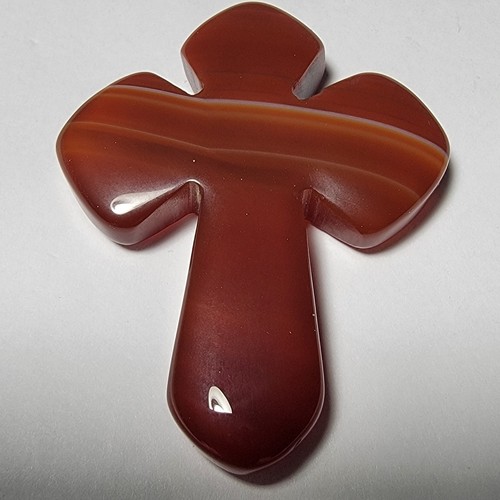 Unique Brown Red Agate Cross Pendant Smooth 2in x 1-5/8in x 1/4in, 18g Handmade - Picture 1 of 9