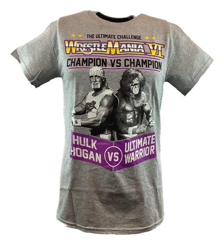 Wrestlemania 6 Hulk Hogan Ultimate Warrior Mens Gray T-shirt - Picture 1 of 4