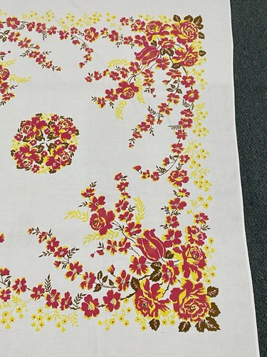 Tovaglia vintage stampa floreale retrò 48 x 53" rosso giallo marrone bianco - Foto 4 di 12