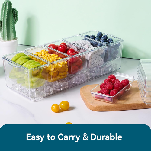 Chilled Condiment Tray Server with 5 Containers and Removable Compartments, Larg - Picture 5 of 12