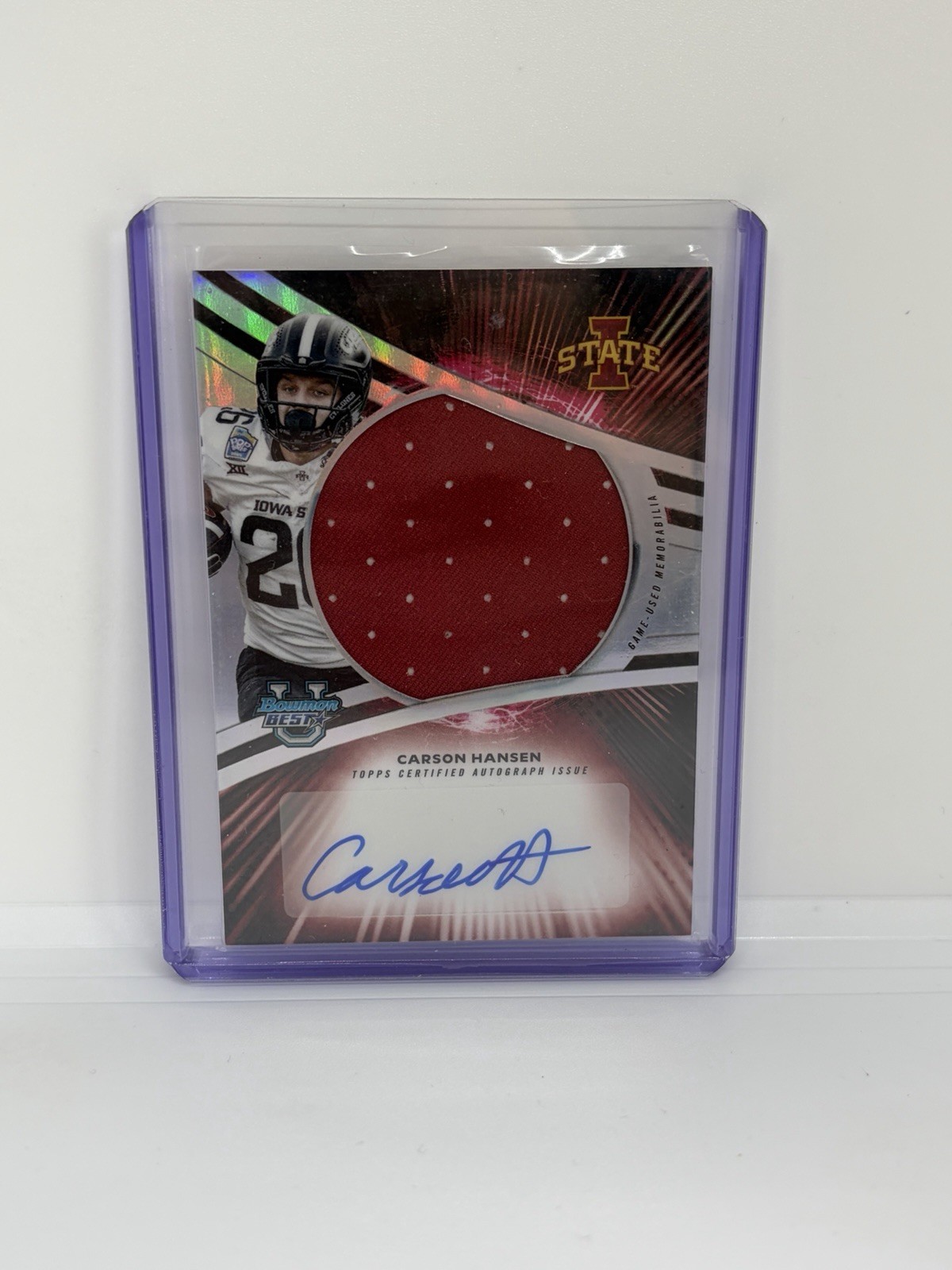 2025 Bowman University Best - #JRA-CH Carson Hansen Game Used Patch Auto