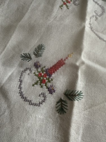 Alte Tischdecke Weihnachten Mitteldecke Advent Handarbeit Bestickt Antik Rand Ho - Bild 5 von 11