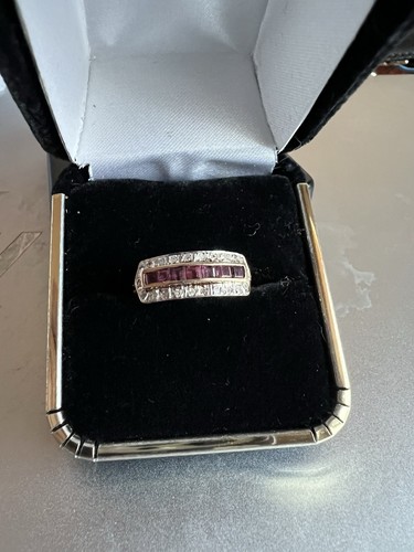 14k Yellow Gold Channel Set Rubies Square Shaped Accented With Diamonds - Picture 2 of 9