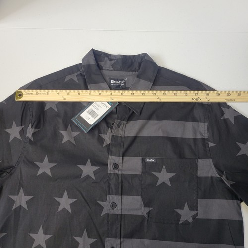 MATIX Men’ Black Stars And Stripes Short Sleeve Button-Up Shirt Large NWT - Picture 9 of 12