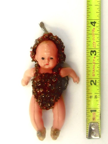 Muñeca bebé con extremidades dobladas de celuloide de 3,5" ropa de lentejuelas vestida, adorno de alas de ángel - Imagen 8 de 8