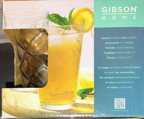 Gibson Home 16oz Glass Tumblers 4 Gibson Lattice Pattern Glasses 473ml - Picture 5 of 6