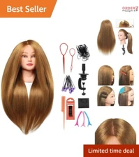 Hair Mannequin Head 28" Real Hair Training Head for Cosmetology with 9 Tools