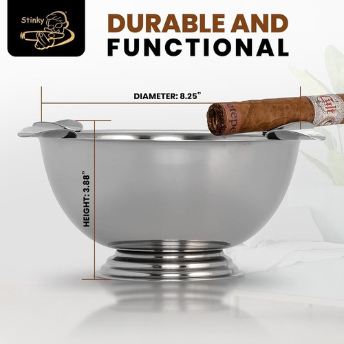 Cenicero para cigarros apestoso, 4 estribos de acero inoxidable, 8 pulgadas de diámetro, 3 pulgadas de profundidad - Imagen 4 de 11