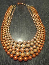 Vintage Statement Glamour Cocktail Party Faux Pearl Bead 5 Strand Necklace 