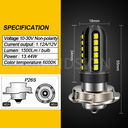 1PC 10-30V P26S XBD LED Moto Fanale Lampadina Scooter Faro Lampada Bianco 1500LM - Imagen 4 de 7