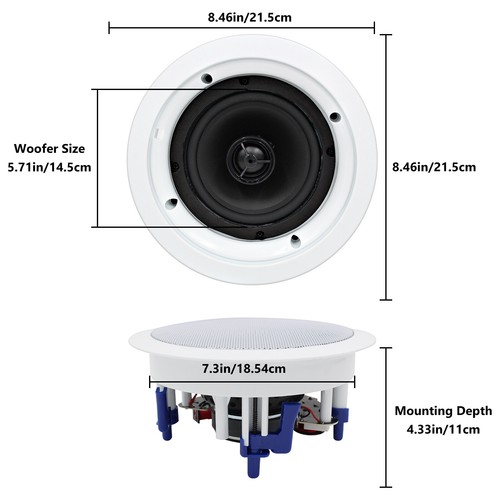 Herdio 2 Pairs 5.25" 600W Bluetooth Ceiling Speakers 2 Way Flush Mount for Home - Picture 8 of 12