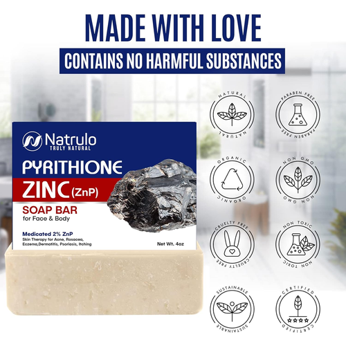 Pyrithione Zinc Soap Bar for Face & Body, 4Oz | 2% Znp Bar Soap Skin Therapy Cle - Picture 4 of 12