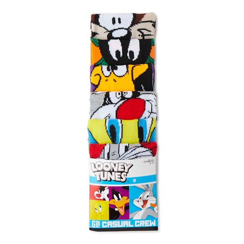 Looney Tunes Bugs Bunny Men`s Casual Crew Socks 6 Pair Fits Shoe Size 8-12 - Picture 2 of 3