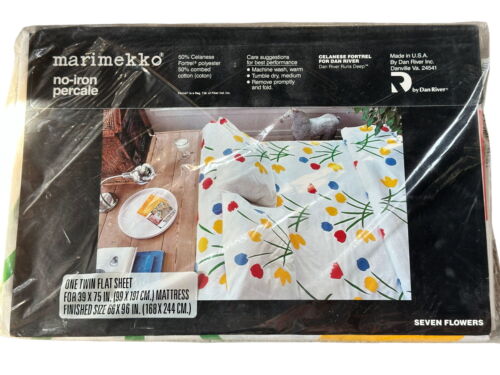 Vintage Marimekko One Twin Flat Sheet Seven Flowers Design New Multicolor NOS - Picture 5 of 8