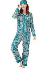 Breezies Lounge Printed Sleep Set w/ Eye Mask Green Paisley